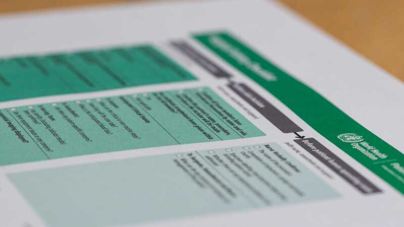 Photograph of a page of patient wristband printouts featuring text and barcodes